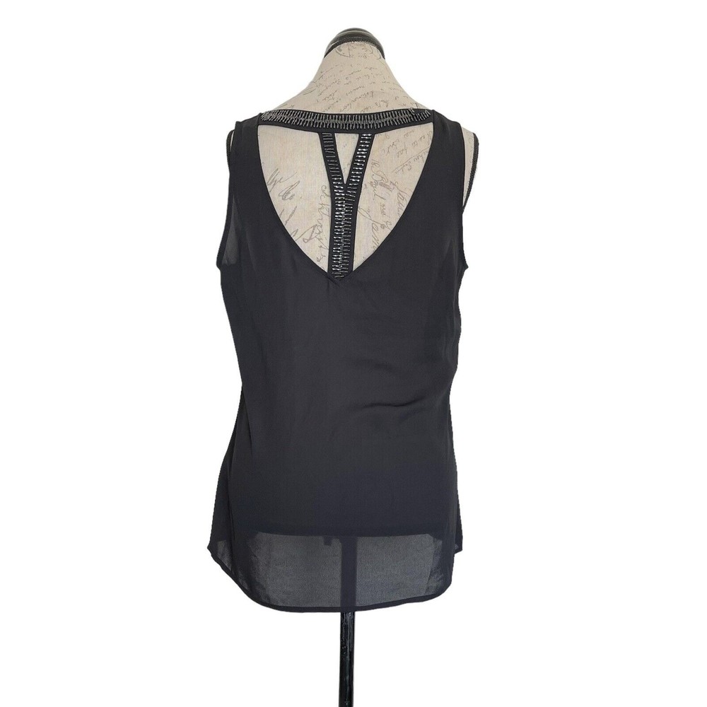 Banana Republic Womens Blouse Tank Size 10 Black Cutout Beaded Emo Punkcore Rock